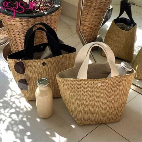 Gusure NEW Capacity Straw Bags Women Handmade Woven Basket Bolsa Tote Summer Bohemian Beach Bags Luxury Brand Lady Handbags