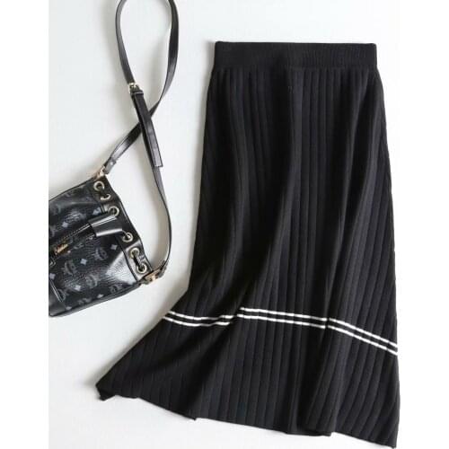 Women Long Skirt Faldas Jupe Femme Women Beige Black Skirt Saia High Waist Women Spring Skirts Vintage Knitting