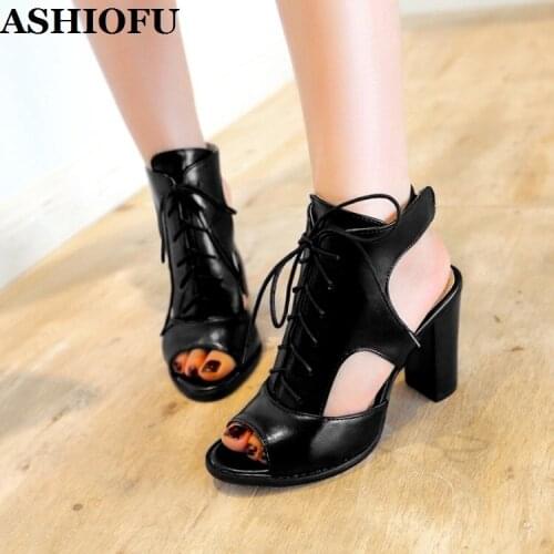 ASHIOFU 2020 New Handmade Ladies Thick Heels Sandals Slingback Peep-toe Sexy Party Prom Shoes Large Size Fashion Sandals Shoes