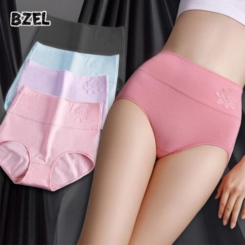 BZEL Sexy High Rise Cotton Womens Panties Elastic Soft Large Size XXXL Embossed ROSE Female Briefs Breathable Lady Lingerie