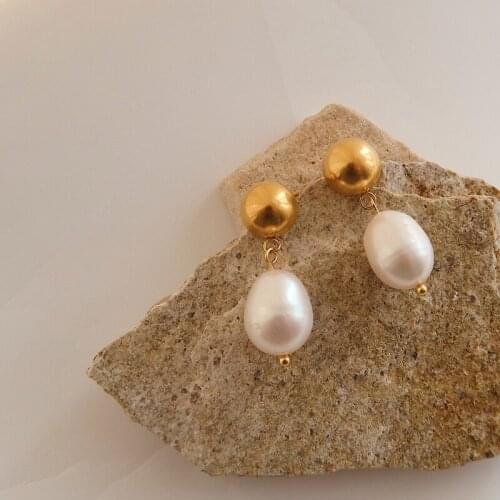 2022 New 100% Natural Pearl Drop Earrings for Women Korean Stylish 14KGF Statement Earrings серьги женские