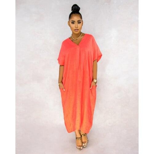 S-XL Women Casual Tunic Dress O Neck Loose Long Sleeve Solid Color Oversized Baggy Pocket Tops