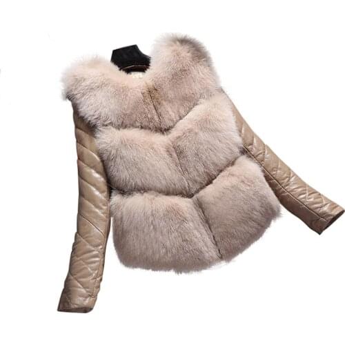 Winter Women Detachable Sleeves High Imitation Faux Fox Fur Stitch Plus Size Vests female Coat BOoDinerinle PC004