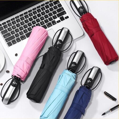 Automatic Business umbrella for Male and Female Three-Folding Reinforced Wind-Resistant Black Coating Larger 10K Sun Umbrella