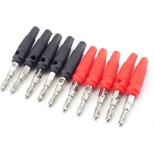 10pcs 4mm Banana Plug Connector Solderless Side Stackable Video Audio Musical Speaker Cable Wire Pin Adapter Red and Black