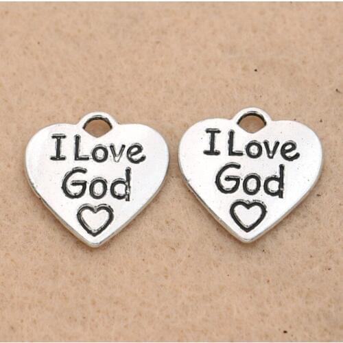 10pcs Tibetan Silver Tone I Love God Heart Charms Fashion Pendants Jewelry Making Handmade Diy Jewelry Findings 17x17mm