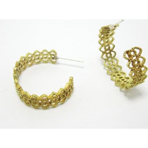 Brass ear post 21x6.8mm Brass earrings Hollow Lace ear studs 925 silver needle -2pcs R1081