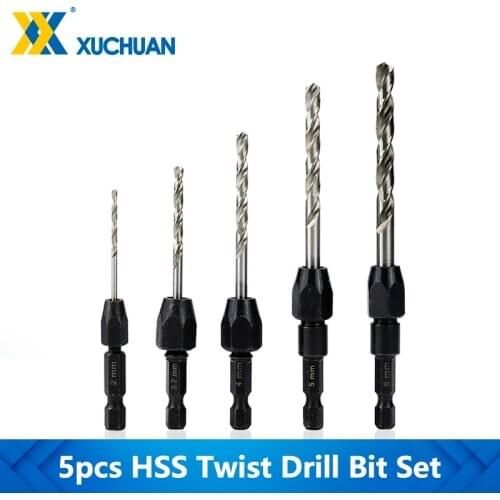 5pcs Quick Change Countersink Drill Bit Set HSS 6542 Twist Drill Bit Set Hex Shank 2-6mm Hole Cutter Core Drill Bit For Woodwork