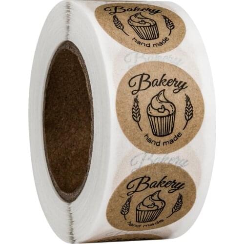 50-500pcs 1in kraft paper hand made stickers "bakery" scrapbooking for Cookie boxes seal labels sticker cute stationery sticke