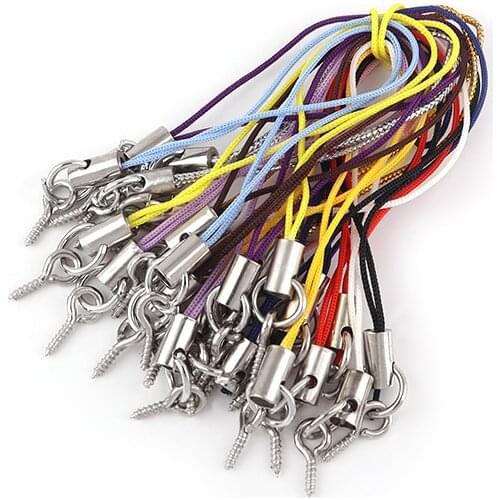 50 PCS DIY Multicolor Polyester Rope Hanging Loop with Eyepins Soft Pottery Phone Strap Jewelry Accessories