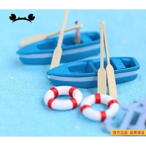 6pcs/Set Mini Cute Boat Model Toys Blue Ship Paddle Model Set Wooden Kids Educational Toys For Children