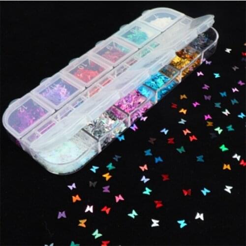 97QE 12 Grids/Box Nail Art Fluorescent Sequins Holographic Glitter Flakes Jewelry Epoxy DIY Resin Mold Filling Decor