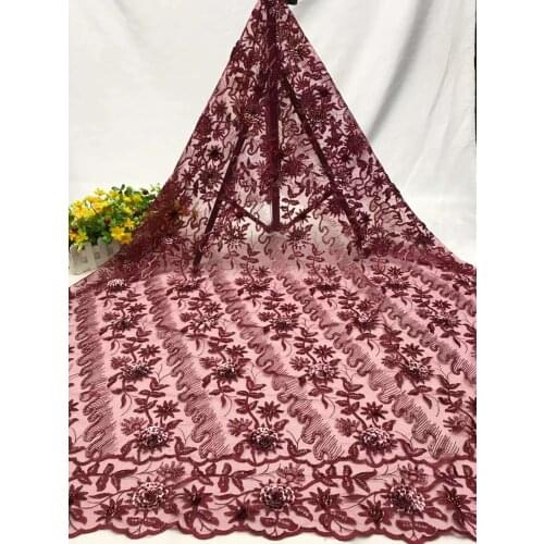 African Lace Fabric Sequin Flowers Tulle Embroidery Craft Sewing Design Evening Party Wedding Dress 5 Yards Trimming Wholesale