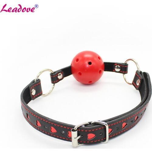 PU Leather Red Heart Band Hollow Ball Mouth Gag With Oral Fixation Mouth Stuffed Adult Games Products for Couples XN0048