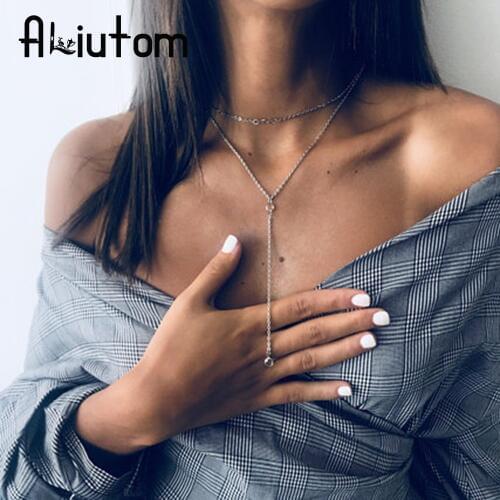 ALIUTOM Vintage Bohemian Crystal Long Pendant Necklace for Female Clavicle Layered Necklace 2020 Fashion Party Jewelry Collar Gi