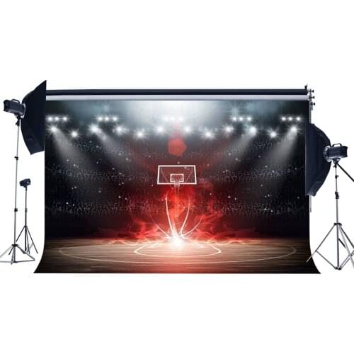 Basketball Court Backdrop Stadium Crowd Bokeh Glitter Stage Lights Shabby Wood Floor Interior 3D Background