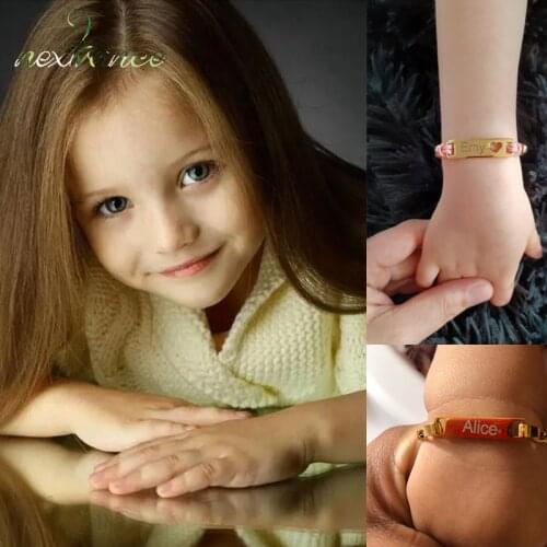 Nextvance Gold Customized Engraving Nameplate Bracelet Stainless Steel Id Tag Chain Bracelet For Kid Baby Chird Anniversary Gift