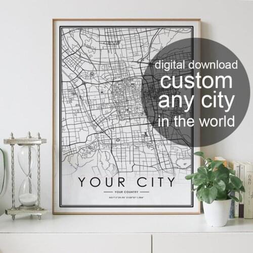 Digital download CUSTOM city map Nordic Living Room Decoration Canvas Poster Modern Home Decor Art Print Painting