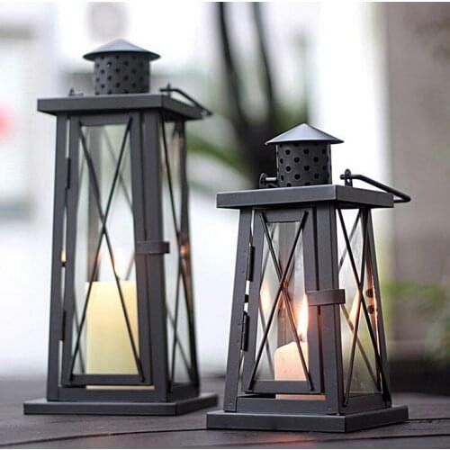 European Moroccan Metal Glass Candle Holder Antique Iron Candle Lantern Holder Candlestick Hanging Wedding Candle Holder