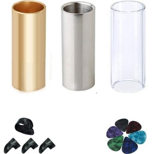 Guitar Slide Set Of 1 Glass Slide, 1 Steel Slide and 1 Brass Guitar Slide, 6 Pcs Guitar Picks and 4 Finger Picks