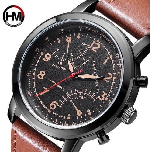 HANNAH MARTIN 2018 Luxury Brand Mens Quartz Watches Mens Business Watches Wateproof Leather Wrist Watch Relogio Masculino Clock