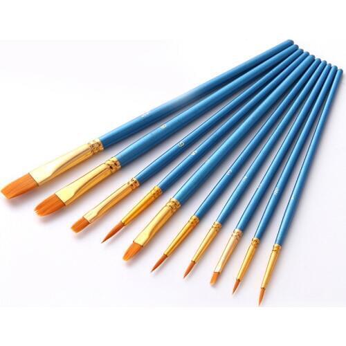 10Pcs Nylon Hair Acrylic Copper Paint Brush Watercolor Flabellum Pointed Tip Artists Set Painting Brush Set Art Supplies