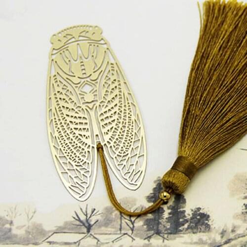 Chinese Retro Carving Style Metal Bookmarks Tassel Cicada Shape Exquisite gift box packaging Stationery Supply Gifts