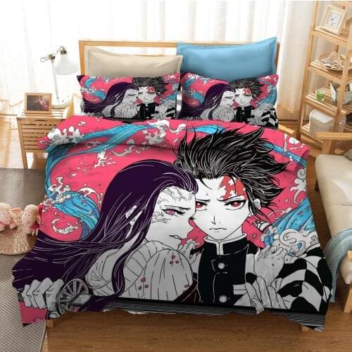 Japan Anime Demon Slayer 3D Printed Bedding Set Duvet Covers Pillowcases Comforter Bedding Set Bedclothes Bed Linen(NO Sheet)