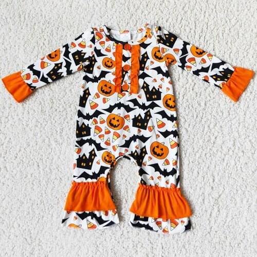 Hot Sale Kids Designer Clothes Girls Rompers Boutique Halloween Toddler Baby Romper Clothes Sets Pumpkin Fashion Girls Rompers
