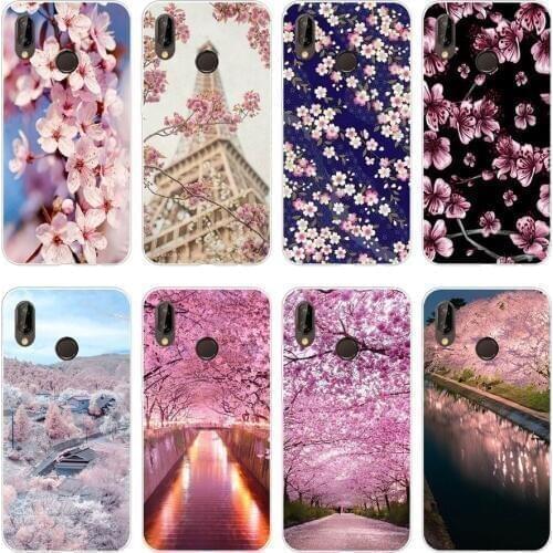 17H cherry blossom Soft Silicone Tpu Cover Case for huawei p 20 lite pro y6 2017 mate 10 lite