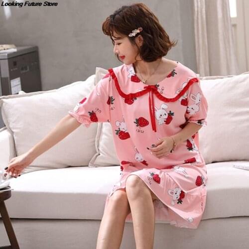 2021 new nightdress summer princess style short sleeve Knee Length Dress Pajamas womens casual lapel knee-length pajamas