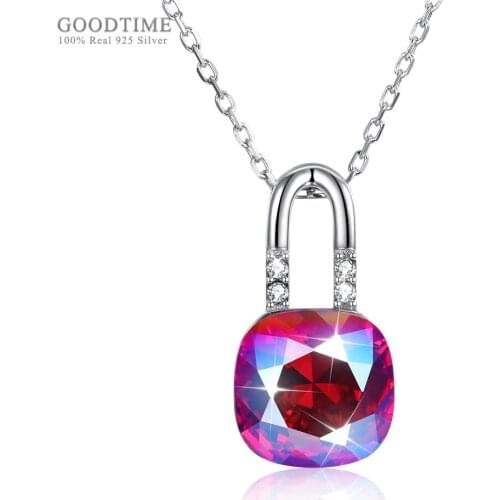 Fashion Necklace For Women 925 Sterling Silver Jewelry Crystal Lock Pendant Chain Necklaces Anniversary Birthday Gift For Girl