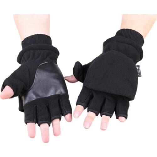 New Women Men Winter Polar Fleece Half Finger Flip Gloves Double Layer Thicken Touch Screen Fingerless Convertible Mittens Wrist