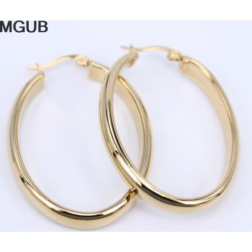 Top Quality smooth oval Stainless Steel Hoop Earrings Big Circle Fashion Jewelry for Women Gold Color Earrings LH702