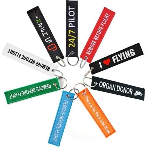 Bag Accessories Ornament Backpack Pendant With Remove Before Flight Key Chains Tag Label Embroidery Keychain 5PCS