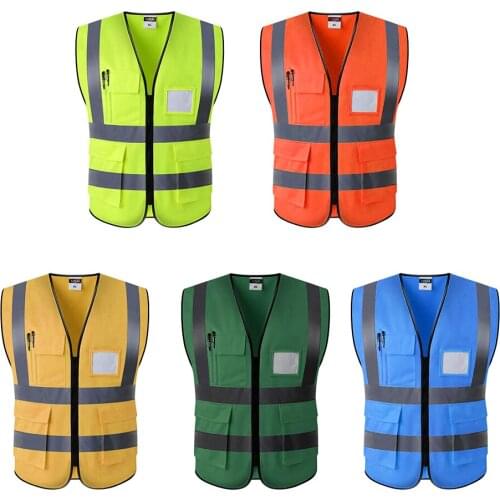High Visibility Safety Vest with Pockets, Reflective Strips And Zipper, 3 Sizes 5 Colors to Choose From