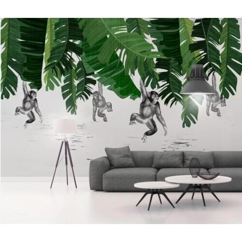 Tropical Wallpaper Monkey Popular Wall Murals Painting Home Wall Decor Banana Leaf Wallpaper Canvas Prints Large HD Wall Decor