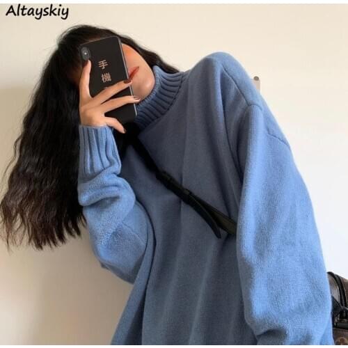 Sweaters Women Knitted Students Loose Comfortable Casual Spring Chic All-match Long 4 Colors Turtleneck Outerwear Female Thicker