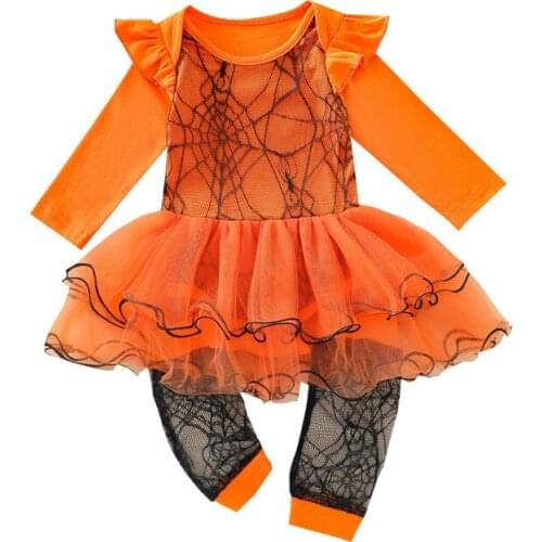 High Quality Halloween Lace Girls Bodysuit Long Sleeve Tops with Leggings Infant Newborn Baby Clothes Toddler Jumpsuit Outfits