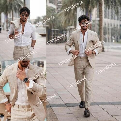 YIWUMENSA Business Linen Men Suits Formal Prom Daily Tuxedos Blazer Work Wear Tailored Groom Summer Slim Fit Jacket With Pants