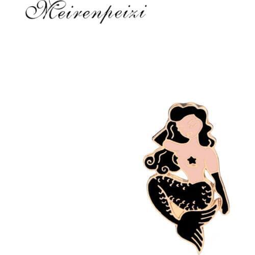 Mermaid pins sexy women pins and brooches cosplay Pin Curls beauty Enamel Badge lapel pin for dress party gift lady black Flake