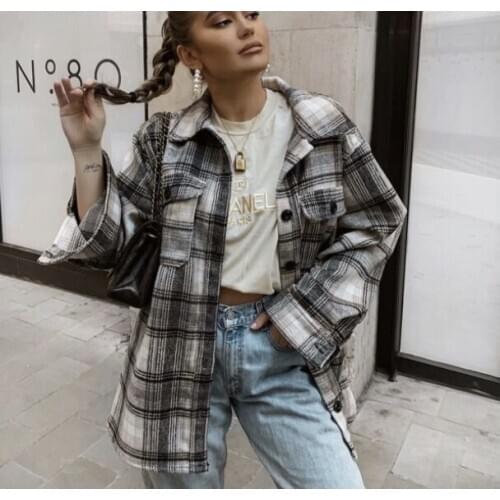Womens Spring Autumn Shirt Style Plaid Jackets Long Sleeve Turn-down Collar Casual Streetwear Loose Retro Tops Clothing