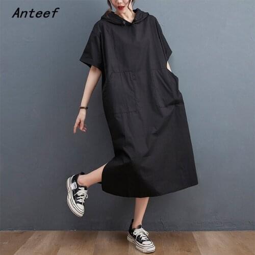 Short sleeve cotton vintage hooded for women dresses casual loose long woman summer dress elegant clothes 2021