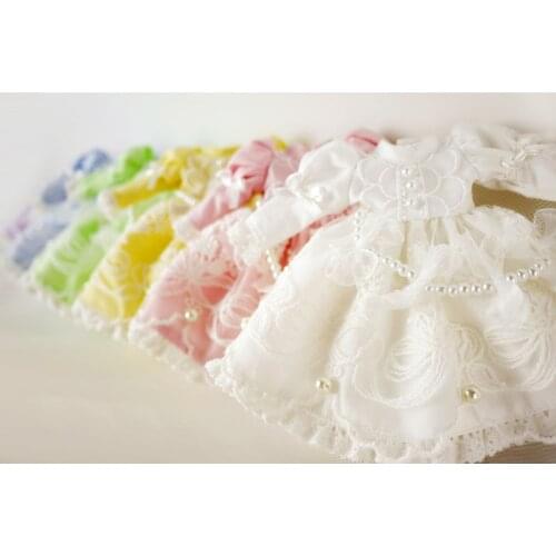 1Set Bowtie Headwear + Pink/blue/yellow/white Princess Lacy Dress for Blyth, Pullip, Licca, 1/6 BJD Doll Clothes Accessories