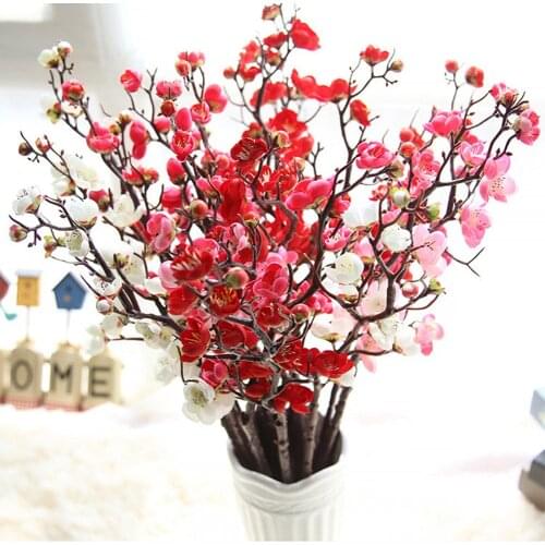 1Pc Artificial flower cherry spring plum blossom peach branch silk flower tree flower bud for wedding party decoration