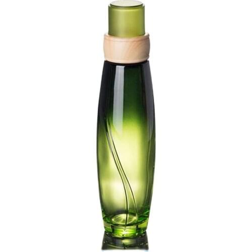 10PCS 120ml Green Glass Bottle With Green Cap Wooden Design Glass Cosmetic Packing Emulsion Lotion Essence Oil Toning Bottle