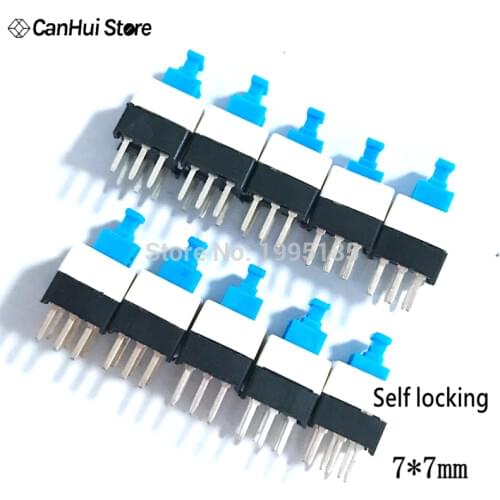 100PCS/Lot 7X7mm 7*7mm 6Pin Push Tactile Power Micro Switch Self lock On/Off button Latching switch Wholesale Electronic