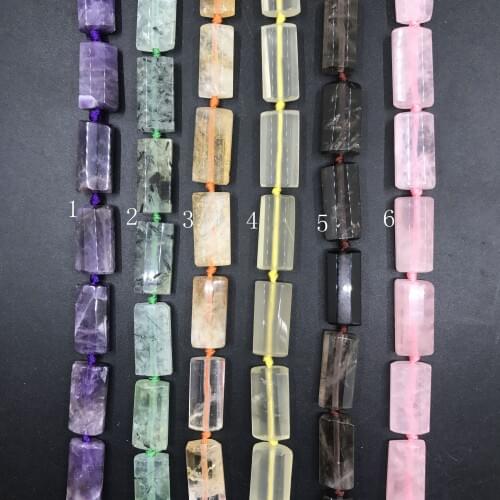 13pcs/strand,6 Stone Choice Faceted Rectangle Slab Slice Pendant Beads,Amethysts Citrines Rose Smoky Quartzs Nugget Jewelry Bulk