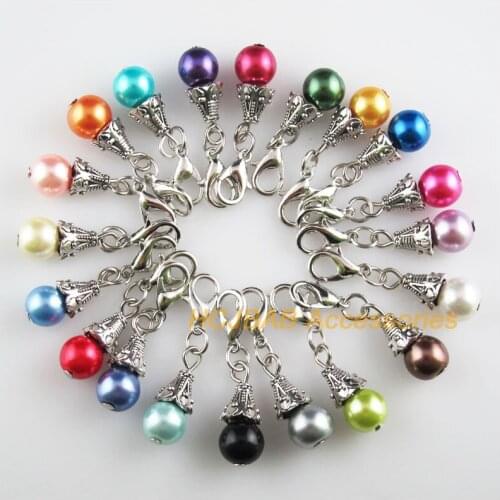 20 New Cone 8x20mm Charms Mixed Ball Glass Tibetan Silver Plated Retro With Lobster Claw Clasps