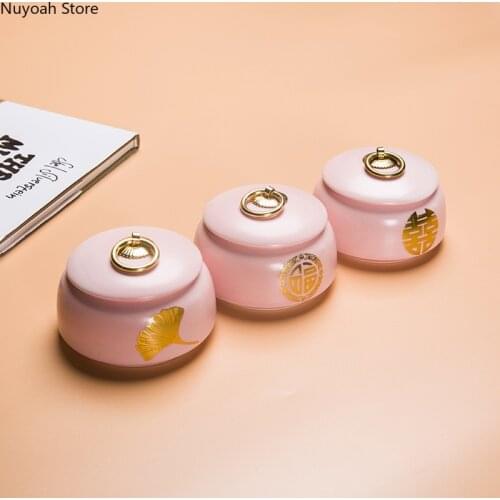 200ml Pink Ceramic Airtight Jar Mini Tea Airtight Jar Candy Box with Lid Jewelry Storage Box Living Room Decoration Accessories